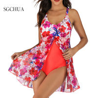 SGCHUA  Print White Crane Large Size 5XL One Piece Swimsuit for Fat Big Plus XXXL Swimwear with Skirt Slim Bathing Suit