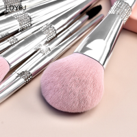 LOYBJ 11Pcs Makeup Brushes Set Diamond Cosmetic Brush Powder Foundation Blush Contour Eye Shadow Brow Lashes Silver Beauty Tools