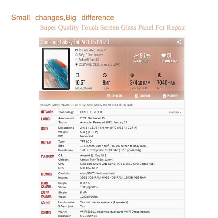 สำหรับซัมซุงกาแล็กซีแท็บ-a8-10-5-2021แผงหน้าจอสัมผัสแท็บเล็ต-sm-x200-sm-x205เลนส์กระจก-lcd-ด้านหน้าด้านนอก