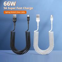 66W 5A USB Type C Data Cable 3A Micro USB Spring Pull Telescopic Fast Charging Cable for Sumsung Xiaomi POCO iPhone13 14 Pro Max