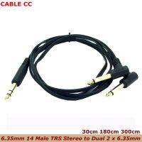 Gold-plated 6.35mm 1/4-inch stereo TRS female to 2 90 degree dual 6.35mm mono TS female Y splitter cable of best quality Wires  Leads Adapters