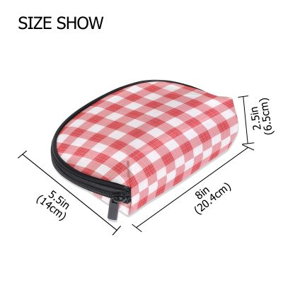 FengJu Multifuncition Shell Cosmetic bag Purse Half Moon Hanging Travel Toiletry Pouch for Girls Woman Red Gingham