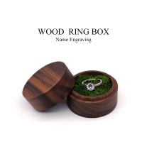 Round Shaped Walnut Wood Ring Box Velvet Soft Interior Holder Organizer Jewelry Wooden Box Case for Proposal Engagement