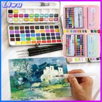 LIWU สี50/72/90 ชุดระบายสีน้ำ แบบพกพาได้ มืออาชีพอย่างมืออาชีพ ชุดสีน้ำนีออนแวววาว แบบพื้นฐาน อุปกรณ์ศิลปะสำหรับใช้ สีน้ำสีฟ้า