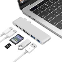 6 In 1อลูมิเนียม USB C ฮับ USB USB ดองเกิลฮับต่อพ่วงชนิด C เข้ากันได้กับ MacBook Pro 13 "15" 2016 2017 Thunderbolt 3 USB-C Data Feona