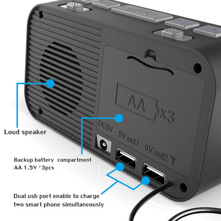 elegant-alarm-clock-dab-fm-radio-dual-usb-charging-port-adjustable-alarm-volume-alarm-clock-broadcasting-radio