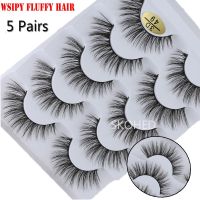 DEQWQRT SKONHED 5 Pairs เครื่องมือแต่งหน้าตา ปุยหลายชั้น ธรรมชาติยาว Wispy Flared ต่อขนตา ขนตาปลอม กากบาด 3D Faux Mink Hair