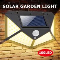 100 LED Solar Wall Lamp All Sides Luminous Motion Sensor Human Induction Courtyard Waterproof Stairs Outdoor Wall Light Bulbs  LEDs HIDs