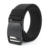 【LZ】 Nylon Canvas Belt para Mulheres Homens Calças Jeans 1.5inch Plastic Buckle Metal Free Elastic Belt Militar Tactical Cinto-Preto