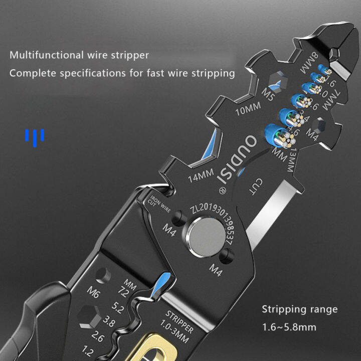 คีมปอกสายไฟแบบ10-in-1คีมคีมอเนกประสงค์การถอดสายไฟอัตโนมัติเครื่องมือปอกเส้นลวดเครื่องปอกสายไฟอัตโนมัติคุณสมบัติหลากหลายสำหรับการตัด