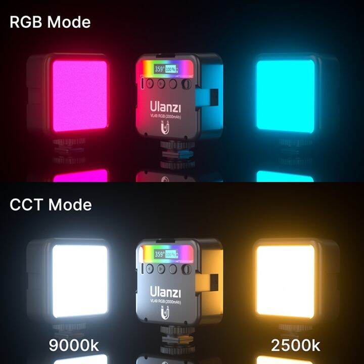 vijim-ulanzi-vl49-full-color-rgb-led-video-light-2500k-9000k-800lux-magnetic-mini-fill-3-cold-shoe-2000mah-type-c-camera-light-phone-camera-flash-ligh