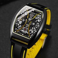 {zhiyun Watchshop} Forsining Mechanical Men 39; S นาฬิกาโครงกระดูกมู่เล่กลวงออกนาฬิกาข้อมือชายสายซิลิโคนกันน้ำส่องสว่างนาฬิกาสปอร์ต