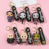 Horror Movie Wednesday Addams Silicone Keychain Cartoon Gomez Morticia Addams Pendant Keyring for Men Backpack Accessories