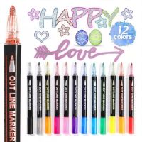 Double Line Silver Anime Pens Art Crafting Supplies DIY Micro Pen Self-Outline Metallic Markers for Doodling Drawing CalligraphyHighlighters  Markers