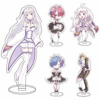 Re:Life In A Different World From Zero Stand Figure Model Plate Collectible Emilia Rem Ram Kawaii Characters Desktop Decor Toys