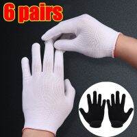 6pair White Black Thin Nylon Work Gloves Cotton Thread Working Polyester Yarn Protection Gloves for Painter Industrial Warehouse