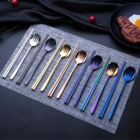 4PCS 304 stainless steel cutlery set spoon fork chopsticks combination