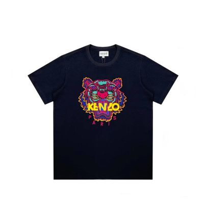 KENZOˉ Kenzo Takada Kenzo Tiger Head Heavy Industry Embroidery Male And Female Couples Begonia Flower Round Neck Casual Short-Sleeved T-Shirt