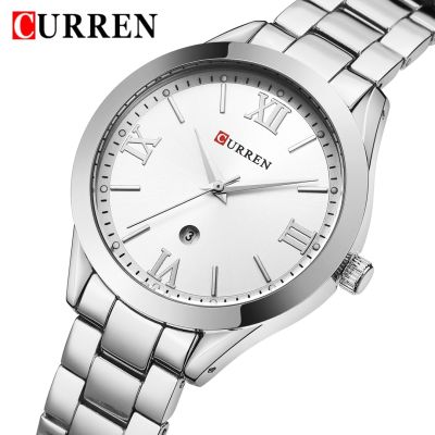 （A Decent035）CURREN แฟชั่น Crocodiessilver สแตนเลสสตีลสร้อยข้อมือหญิง Clock9007