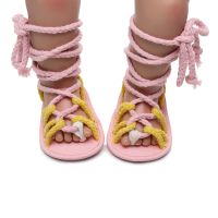 【cw】 Newborn Anti slip Sandals Toddler Tie up Hollow Contrast Color Walking Shoes for 0 24M ！