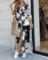 ZZOOI Letter Camouflage Printed Long Dress Women Split Long Sleeve Casual Loose Female Maxi Dresses Summer 2020 Fashion Lady Vestidos