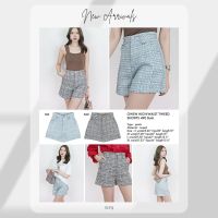 S-XL ฟ้า/ดำ ? SLYQ GWEN HIGH-WAIST TWEED SHORTS กางเกงขาสั้นเอวสูงผ้าทวีดเรียบหรูแต่งกระดุมทอง