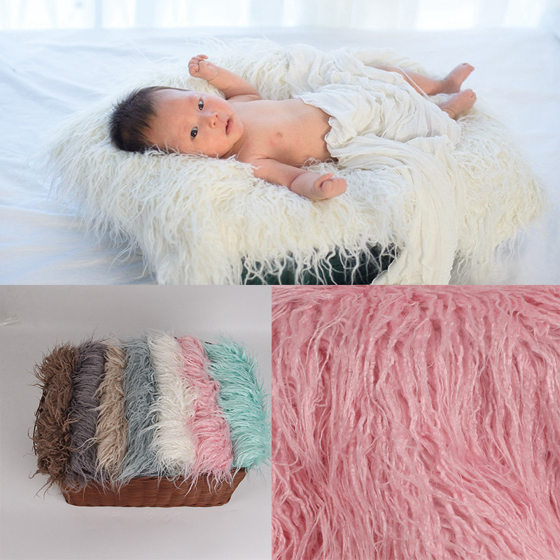 50*80cm Baby Cute Faux Fur Blanket Photography Swaddling for Basket Stuffer Prop 
