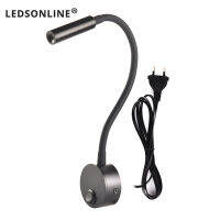 Wall Lamp 3W Home Ho Loft Bedside Reading Book Black Silver Light Flexiable ONOFF Switch 90-260V Spot LED Bulb