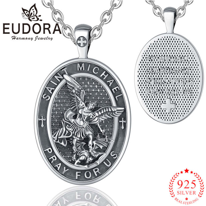 eudora-925เงินสเตอร์ลิง-saint-michael-archangel-สร้อยคอ-vintage-cross-amulet-จี้เครื่องประดับทางศาสนาของขวัญสำหรับ-men-women