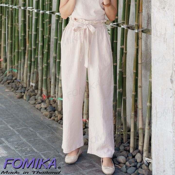 fomika-l3กางเกงขายาว-กางเกงขายาวผู้หญิง-ผ้าคอตตอนลินิน-เอวยางยืด