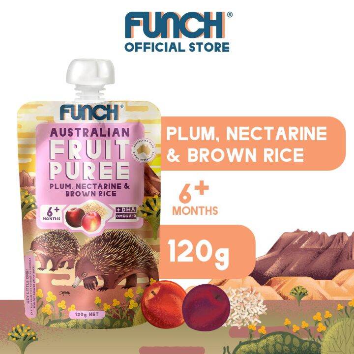 🇲🇾 现货 Australia FUNCH Organic Fruit Pouch Puree 6m+ Baby Puree Nectarine Plum Brown Rice +DHA