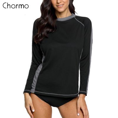 Charmo Women Quick-drying Rashguard Long Sleeve Swimming Running Top UPF 50+ in 2 Colors