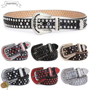 Fashion Glitter Studded Adjustable PU Leather Rhinestone Belt Waistband  Bling Crystal SILVER 