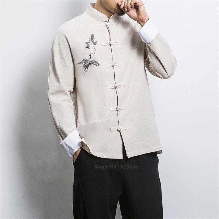 2023ชุดจีน-เสื้อฮั่นฝูเสื้อจีนสำหรับผู้ชายปักคอตตอนยูนิฟอร์มกังฟู2021