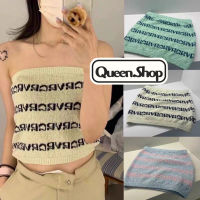 Gueen?พร้อมส่ง?เสื้อเกาะอก เสื้อครอป เสื้อผ้าสไตล์วินเทจ ผ้าไหมพรม เสื้อเซ็กซี่(13526)