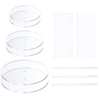 Acrylic Round Cake Disk Set - Cake Discs Circle Base Boards with Center Hole - 2 Comb Scrapers (4 Patterns) &amp; Dowel Rod