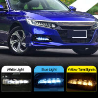 อะไหล่รถยนต์2ชิ้นสำหรับฮอนด้าแอคคอร์ด2018 2019 2020ไฟวิ่งกลางวัน LED DRL ไฟตัดหมอกไฟขับรถสีเหลืองไฟสัญญาณเลี้ยว87Tixgportz