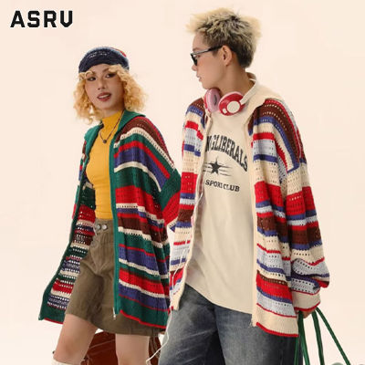 ASRV เสื้อกันหนาว ผช เสื้อกันหนาว ผู้ชาย สเวตเตอร์ชาย sweaters for men เสื้อกันหนาวไหมพรมซิปลายทางวินเทจแบบลำลองทรงหลวมเสื้อโค้ตกันหนาว