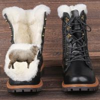 Natural Cow Leather Winter Boots Men Natural Wool Comfortable Non-Slip 2023 Warm Mens Snow Shoes #YM1568