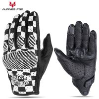 【CW】2023 New Cow Leather Motorcycle Summer Vintage Riding Gloves Breathable Hole Touch Screen Motobike Cycling Protective Gear