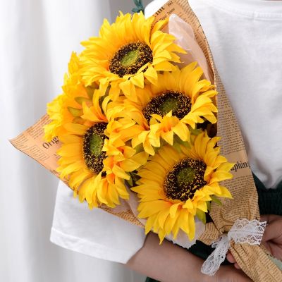 [AYIQ Flower Shop] 5ชิ้นดอกไม้ประดิษฐ์18 39; 39; 39; 39; ดอกไม้ผ้าไหมดอกทานตะวันปลอมยาวสำหรับตกแต่งบ้านสำนักงานร้านค้าตกแต่งห้องนั่งเล่นฤดูใบไม้ร่วง