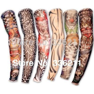 【YF】 5 PCS new mixed 100 Nylon elastic Fake temporary tattoo sleeve designs body Arm stockings tatoo for cool men women Free shipping