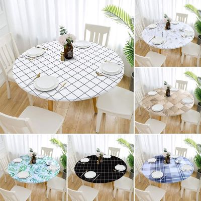 【CW】 Round Tablecloth Elastic Band Table Cover Oil-proof Dining Wedding Decoration