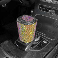 ที่เขี่ยในรถยนต์แบบพกพาพร้อมไฟ LED Universal Luxury Diamond Sh Tray Cup eless Auto Ashtray Flame Retardant Car Accessories