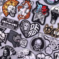 Punk Patch Skull Patches For Clothes Embroidery For Clothing Hippie Patch Iron On Patches On Clothes Stripe Badges Applique DIY