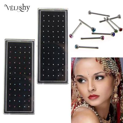 60pcs Crystal Nose Ring For Women Girl Jewelry Surgical Steel Nose Piercing Colorful Rhinestone Body Jewelry