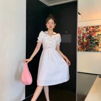 [FREE SHIPPING]MIU College Style Lace Edge Letter Bubble Short Sleeved Waist Up Dress