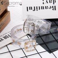 Secroma {BUSA Fashion Accessories},เข็มขัดโปร่งแสงสีขาวสไตล์เกาหลีอเนกประสงค์หัวเข็มขัดสี่เหลี่ยมทรงกลมรูปหัวใจ