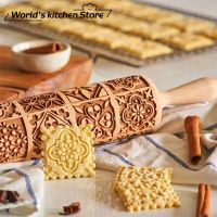 Christmas Rolling Pins Rock Snowflake Elk Wooden Rolling Embossing Baking Cookies Biscuit Fondant Cake Patterned Roller 35x5cm