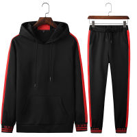 Patchwork Mens Sportswear Sets  Autumn Winter Hooded Thick Male Casual Tracksuit Men 2 Piece Sweatshirt + Sweatpants Set